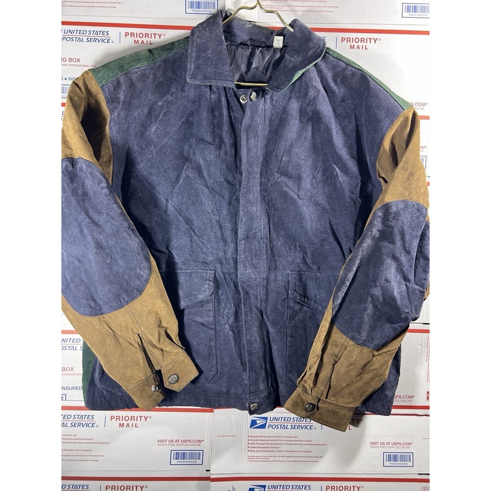 Vintage Ash Creek Trading Men's Suede Leather Jacket Size 2XL Colorblock 90s 80s